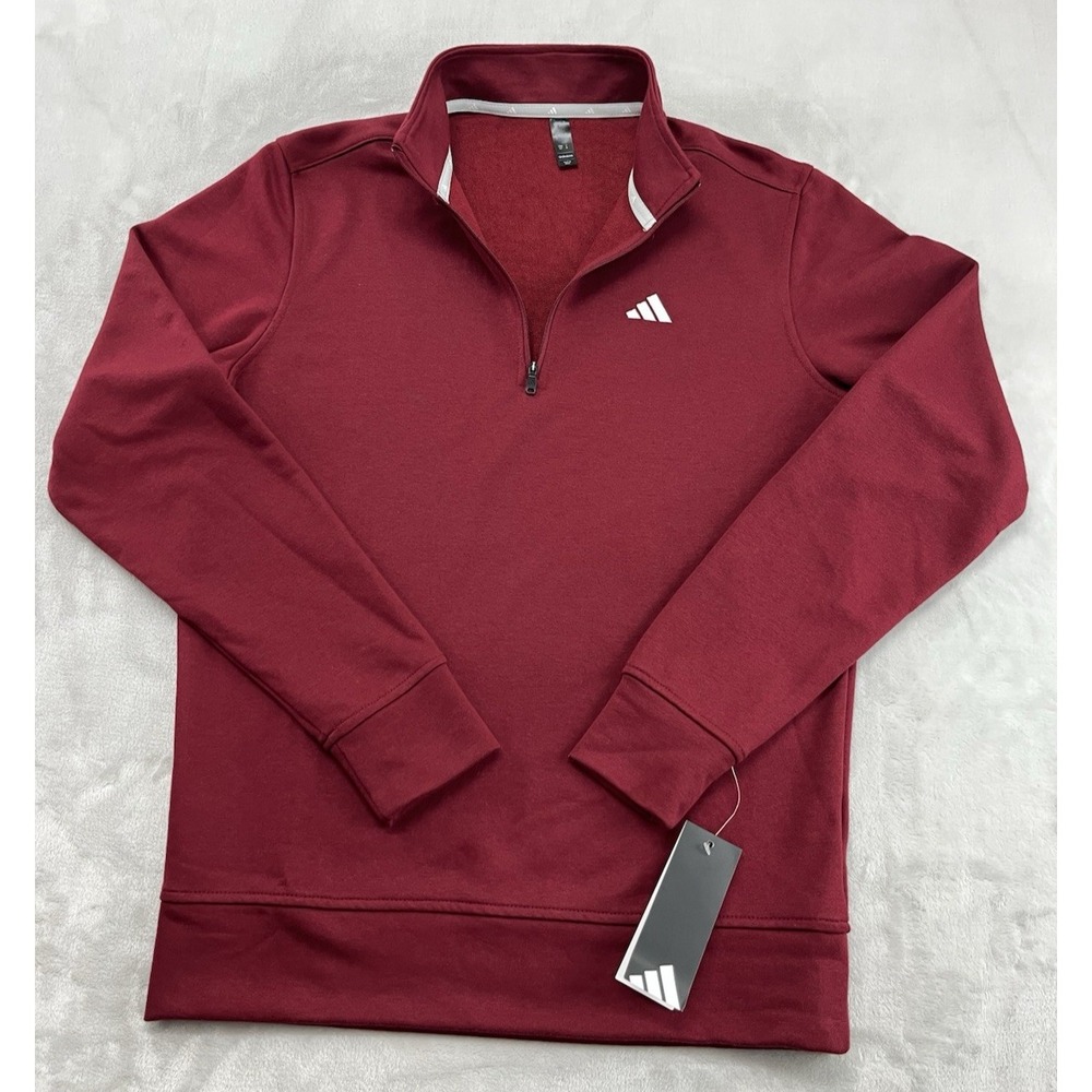 Adidas 1/4 Zip Pullover Men Small Burgundy Go-To Mock Neck Active Golf NEW